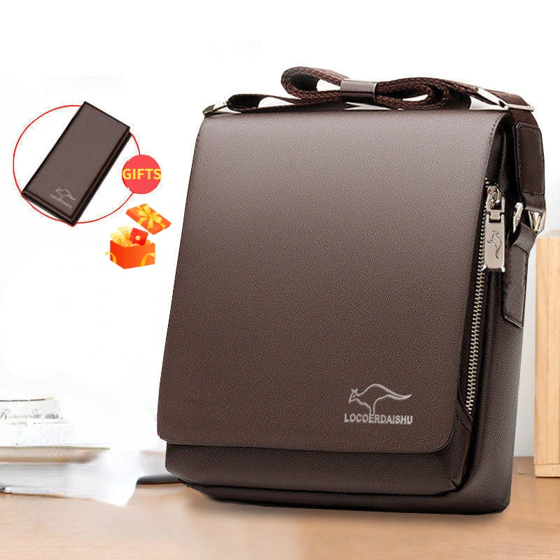 New Business Men's Shoulder Bag Genuine Leather Crossbody Bag Retro Hanging Bag PU Leather Large Capacity Fashion Crossbody Bag