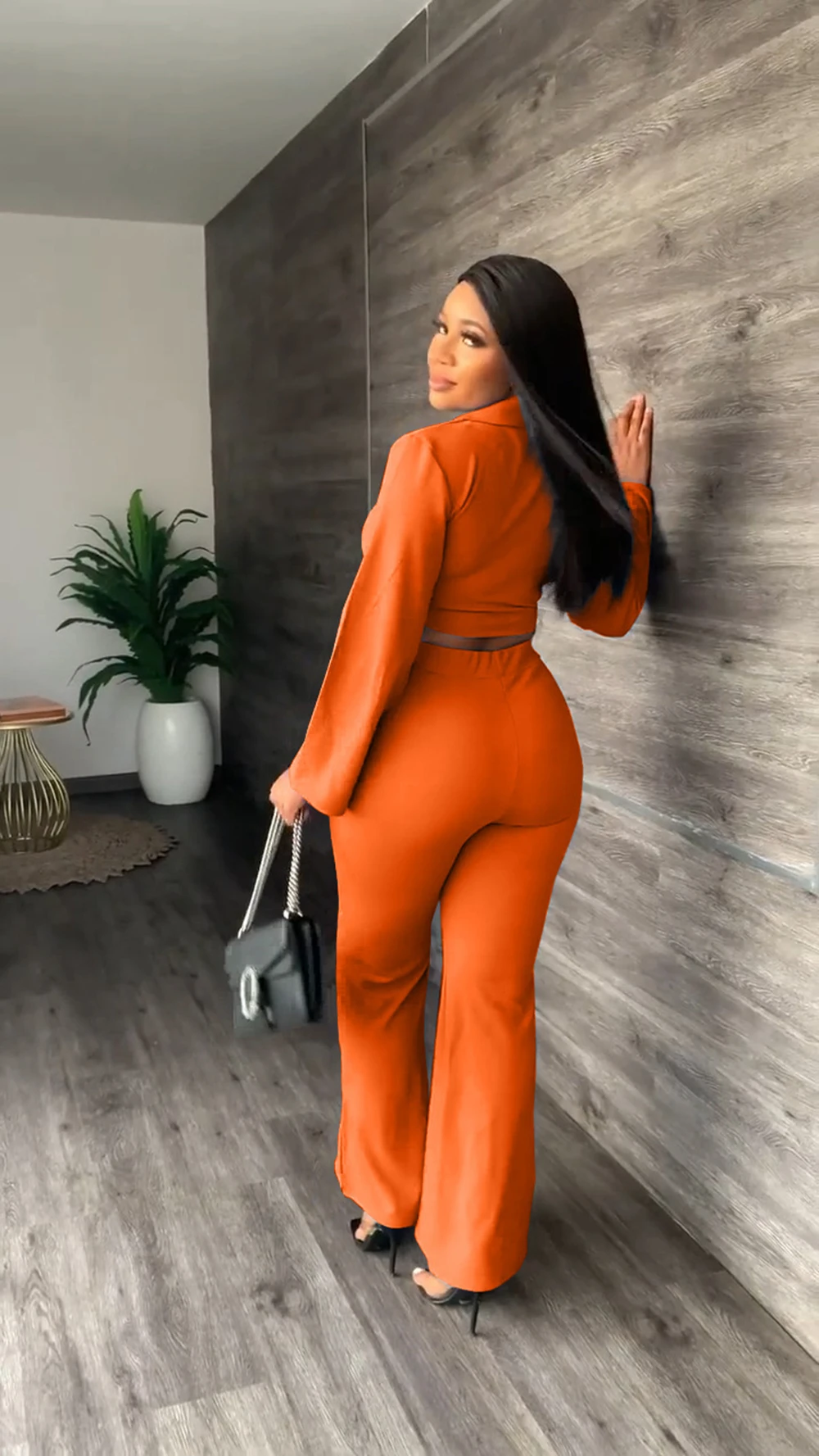 Two Piece Set African for Women Office Ladies Set V-neck Jacket Blazer and Slit Flared Trousers Suit Business Matching Set Slim