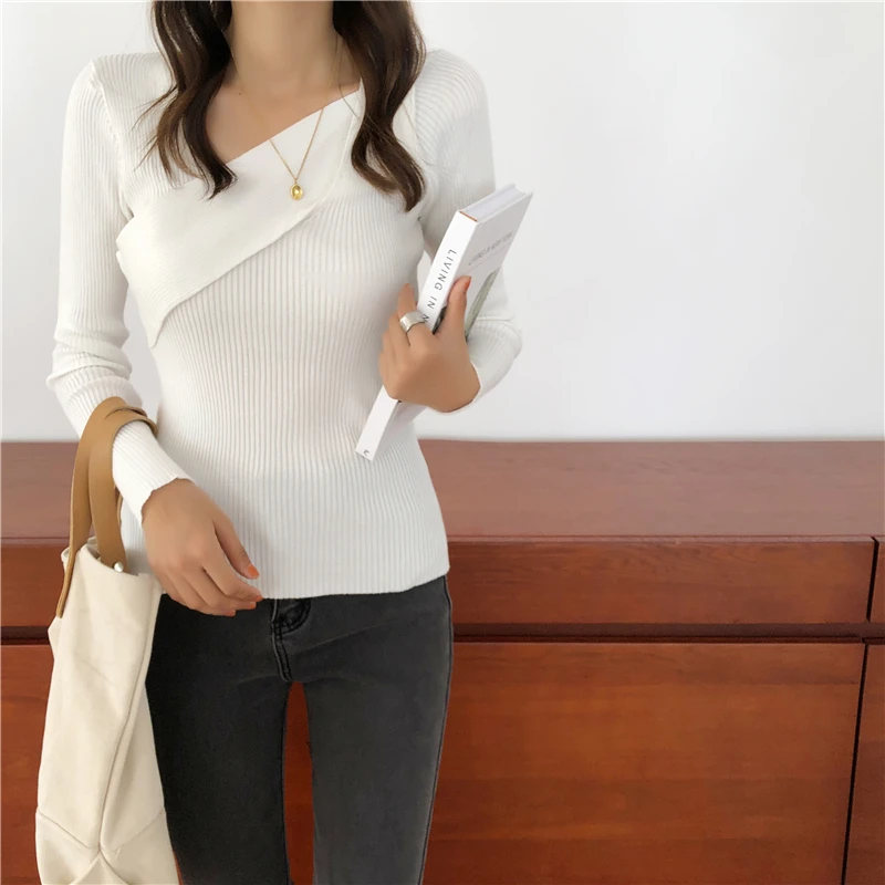 Fashion 2022 New Spring Autumn Women Sweater Knitted Long Sleeve Slim Office Lady Sexy V-Neck Casual Sweaters Tops | Женская одежда