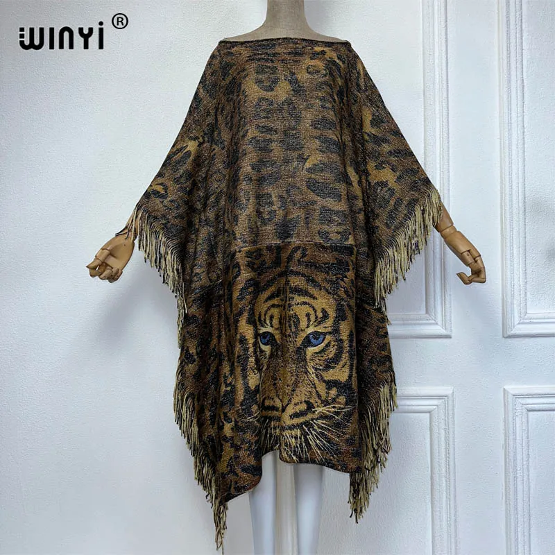 

Удобное теплое модное зимнее платье WINYI с принтом тигра, элегантное Африканское женское бохо, зимняя одежда для женщин, кафтан