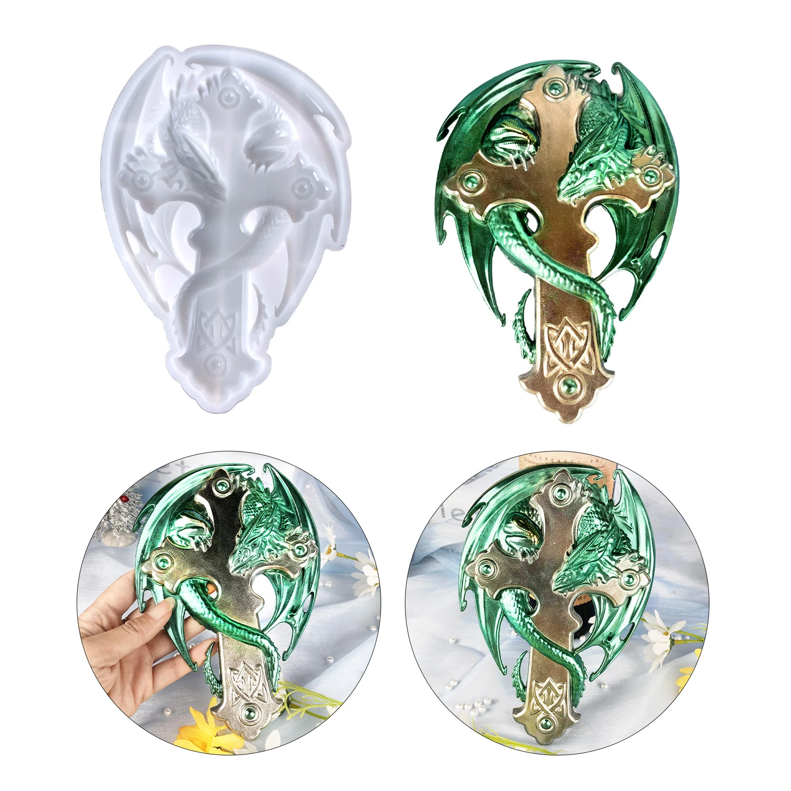 

Cross Wall Hanging Epoxy Resin Mold DIY Wall Decor Hanging Desktop Ornaments Half Three-dimensional Flying Dragon Silicone Mold