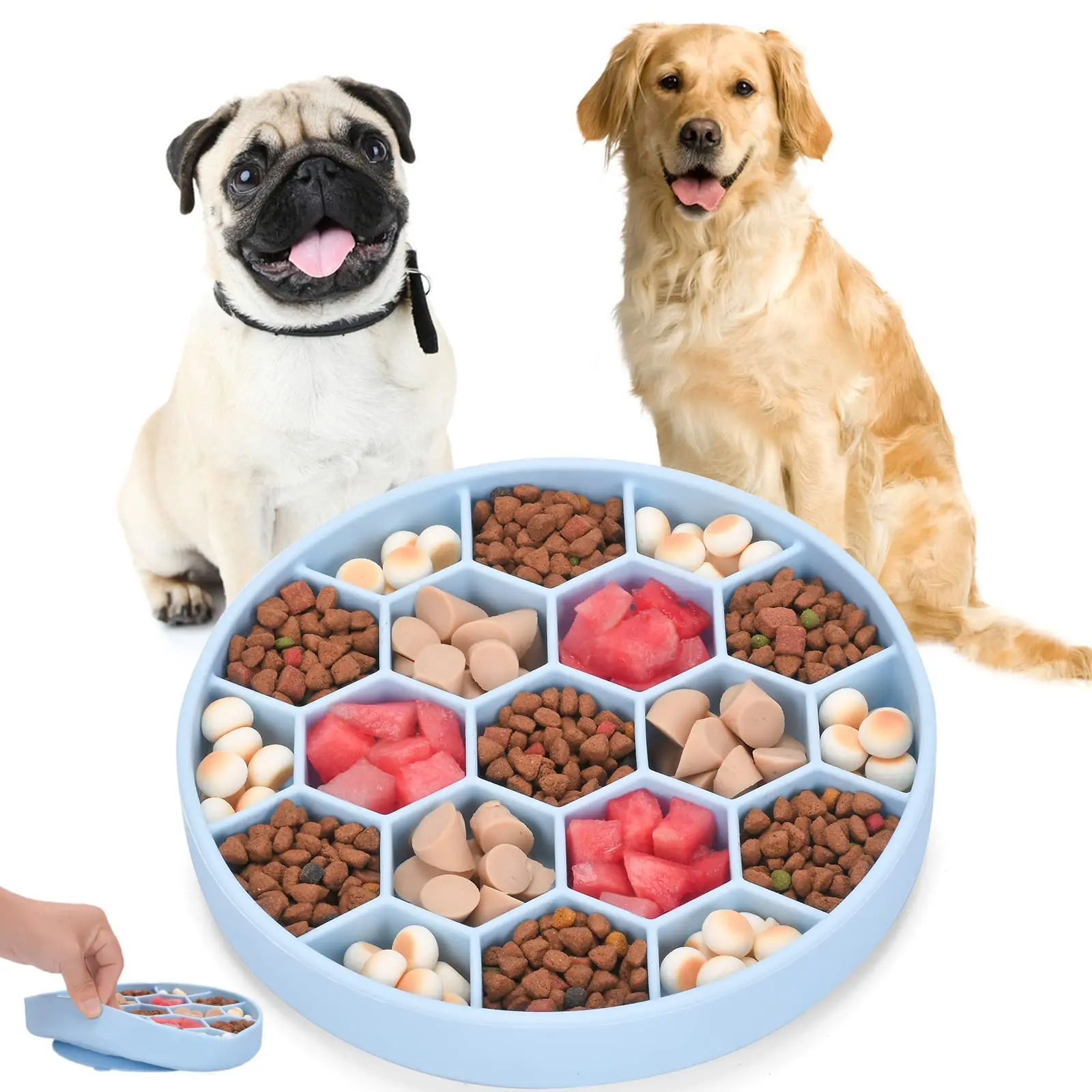 

BPA Free Silicone Slower Dog Feeder Honeycomb Spill Proof Puppy Cats Feeding Bowl Portable Anti Bloating Pets Interactive Bowl