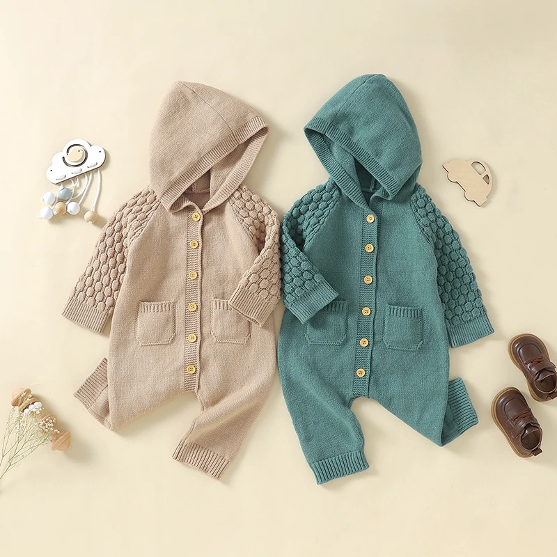 

Baby Rompers Clothes Autumn Winter Casual Hooded Long Sleeve Knitted Newborn Jumpsuits for Infantil Boys Girls Playsuits Outfits