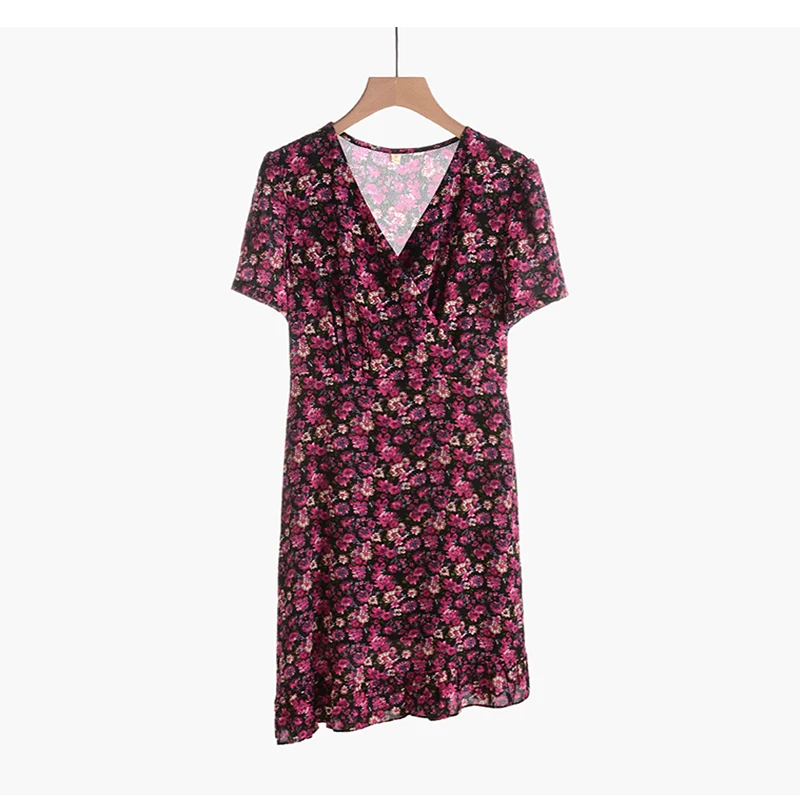 

Dress Women Summer Simplee Plus Size Ditsy Floral Loose Fluffy Print Plunging V-neck Short Sleeve Sundress Larger Size XL-5XL