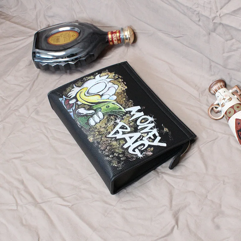 Disney Donald Duck Personality Pu Soft Leather Black Crossbody Bag Multifunctional Men's and Women's Large Capacity Shoulder Bag