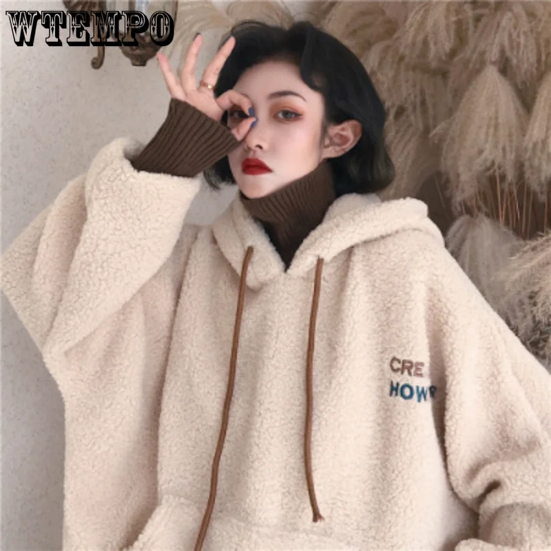 

Clothing Lamb Jacket Girls Junior High School Students Korean Version Loose Fleece Plus Velvet Thick Sweatshirts Autumn Winter