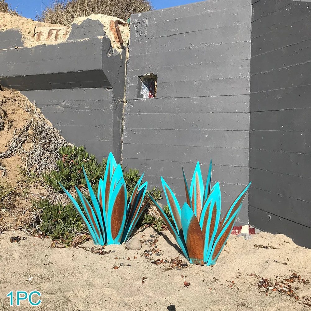 9 Leaves Backyard Modern Artificial Plants Sculpture Garden Yard Hotel Lawn Iron Art Office Indoor Outdoor Agave Statue Rustic