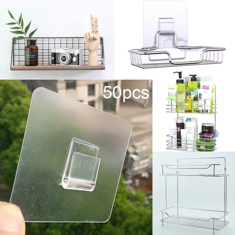 

50pcs Strong Adhesive Wall Hook Transparent Self-adhesive Hooks Bathroom Organizer Suction Cup Wall Stickers Hooks Wall Hanger