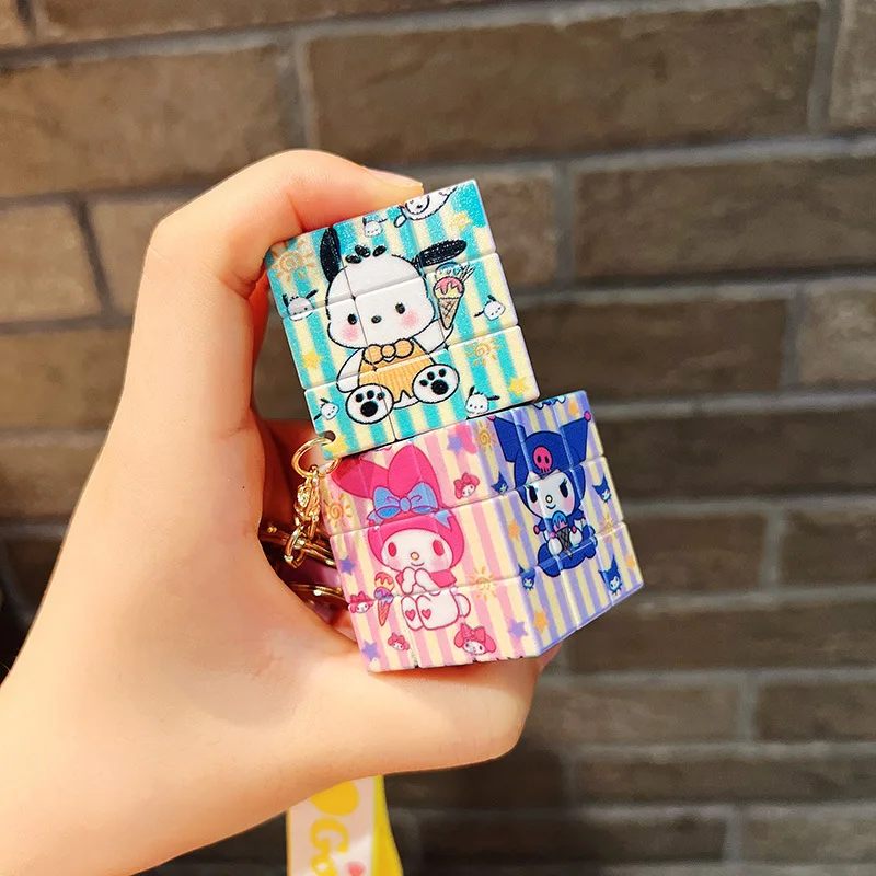 

Creative Anime Mini Rubik's Cube Hello Kitty Kuromi Take Bath Keychain Car Pendant Sanrio Cute Key Chain Accessories Kid Gift