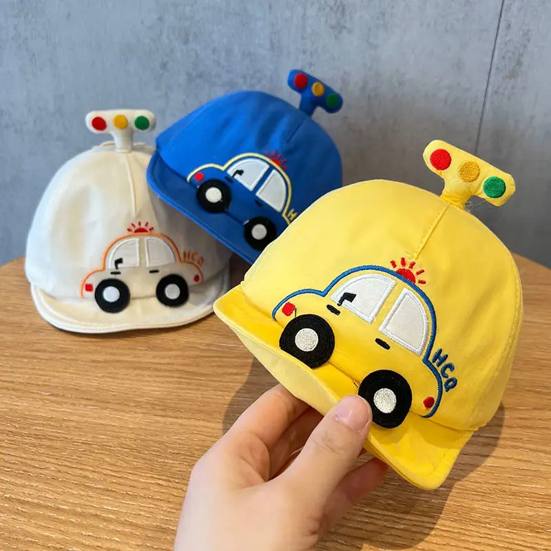 

Бейсболка с мультяшным рисунком автомобиля, регулируемая детская шляпа от солнца для младенцев, мальчиков и девочек, милые однотонные Детские кепки с козырьком для малышей