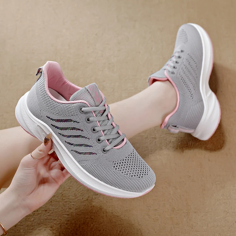 Sneaker Fashion Women's Running Shoes Light  Breathable Soft Lace Up Sneakers Women Knitted Sports Shoe  Zapatillas