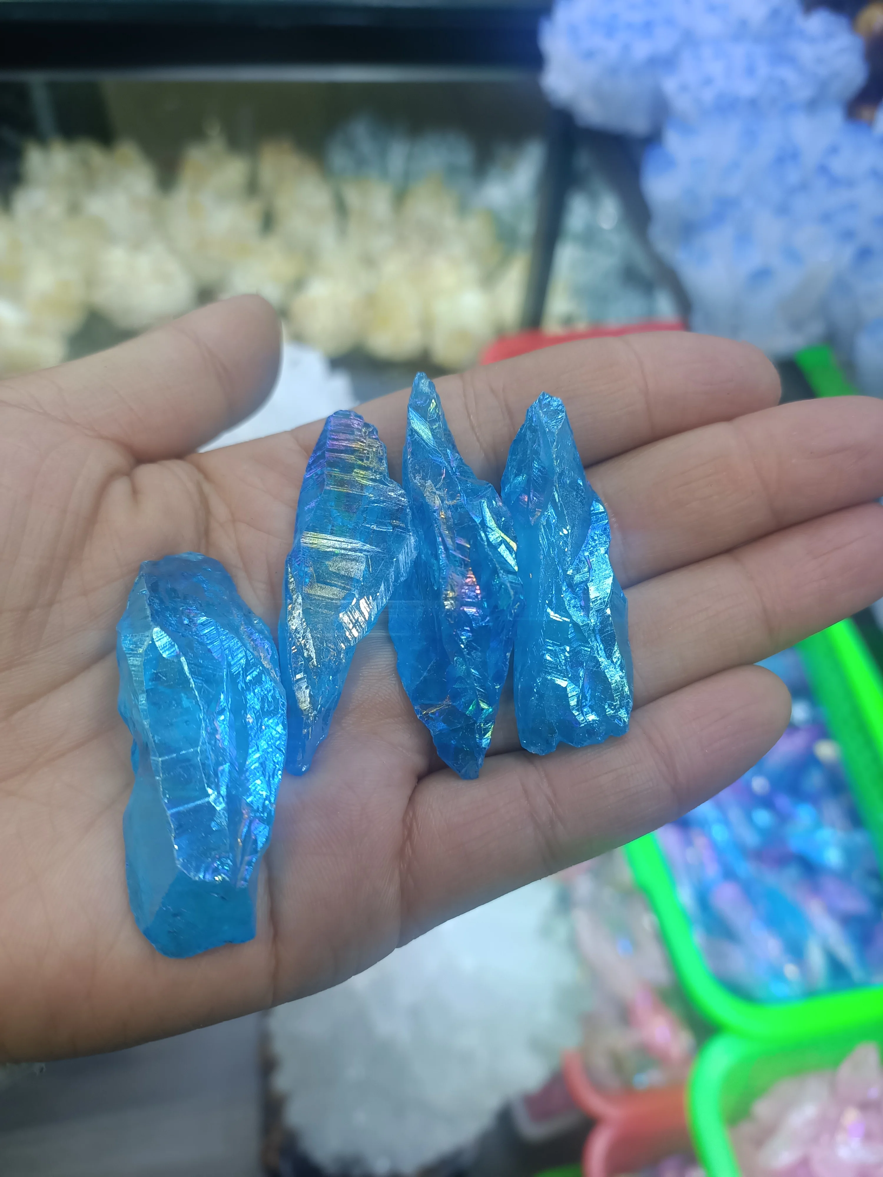 

Natural Crystal Raw Healing Blue Stone Electroplate Quartz Specimens Rough Collectibles Gemstone Decoration