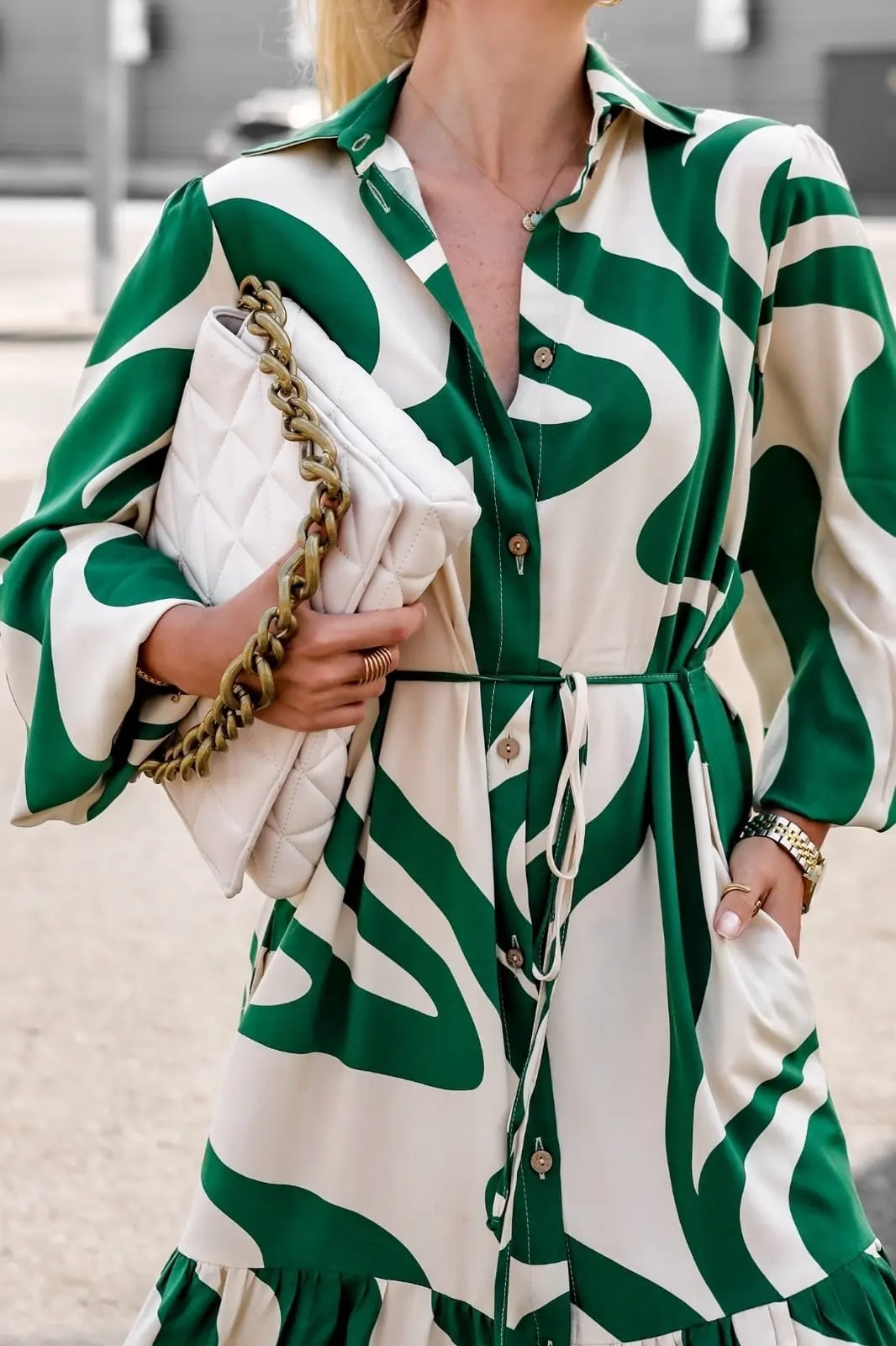 Женское офисное платье на шнуровке длинное Повседневное с принтом и карманами