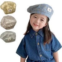 summer beret hat for girl sun hat cotton adjustable baby hats classic vintage plaid children cap baby accessories stuff