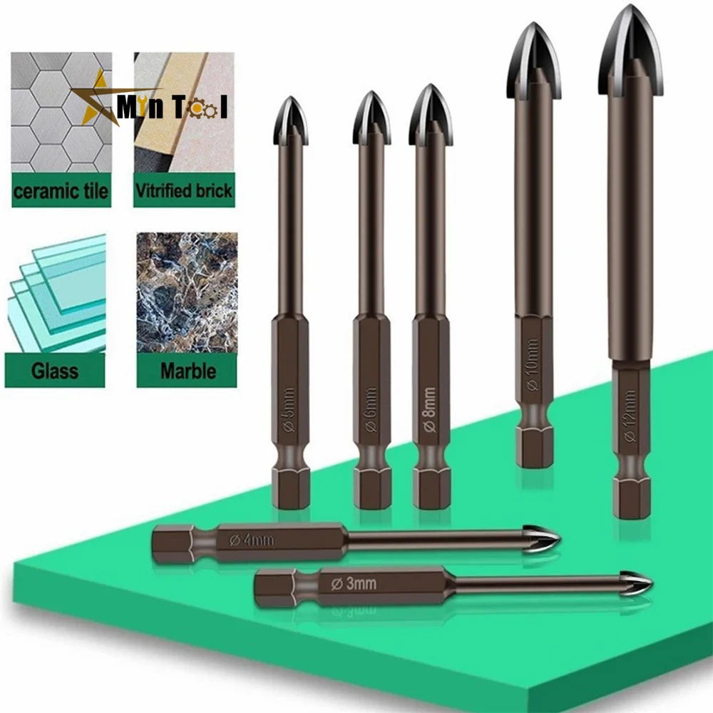 Набор сверл из карбида и стекла комплект 7 твердосплавных насадок с 4 режущими