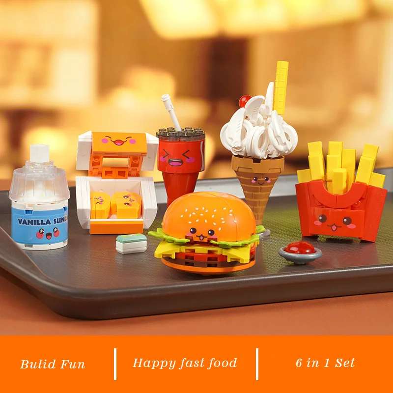 

Набор кирпичей Qman, мини-игрушки для еды, конструктор «сделай сам», пищевой гамбургер, архитектура, детские игрушки, детали, город, подарки дл...
