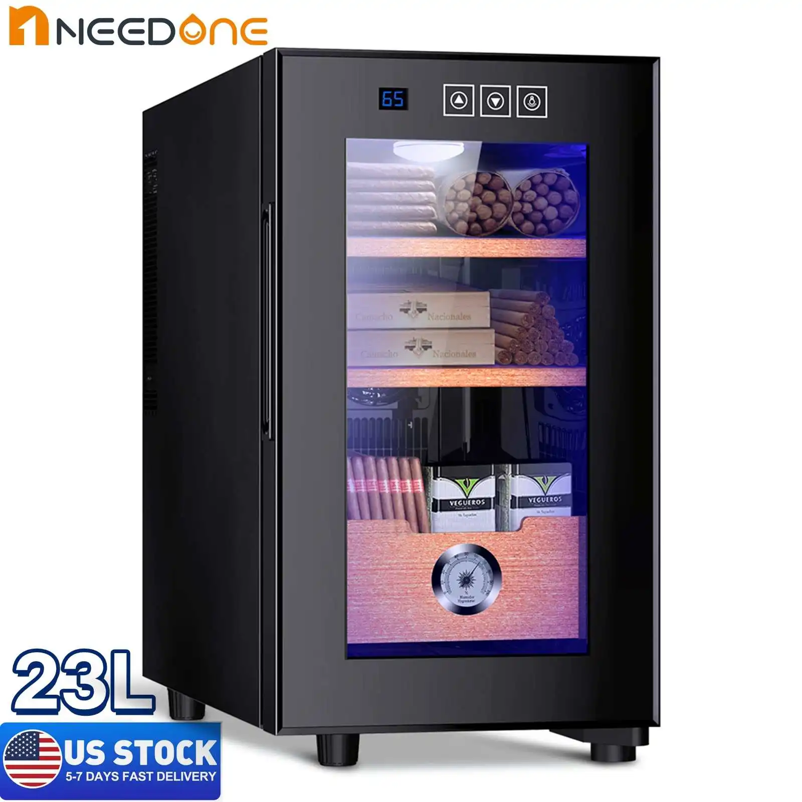 NEEDONE 23L Electric Cooler Humidor Cigar Cabinet Intelligent Control Temperature Cedar Wood Low Noise Cigar Wine Refrigerator