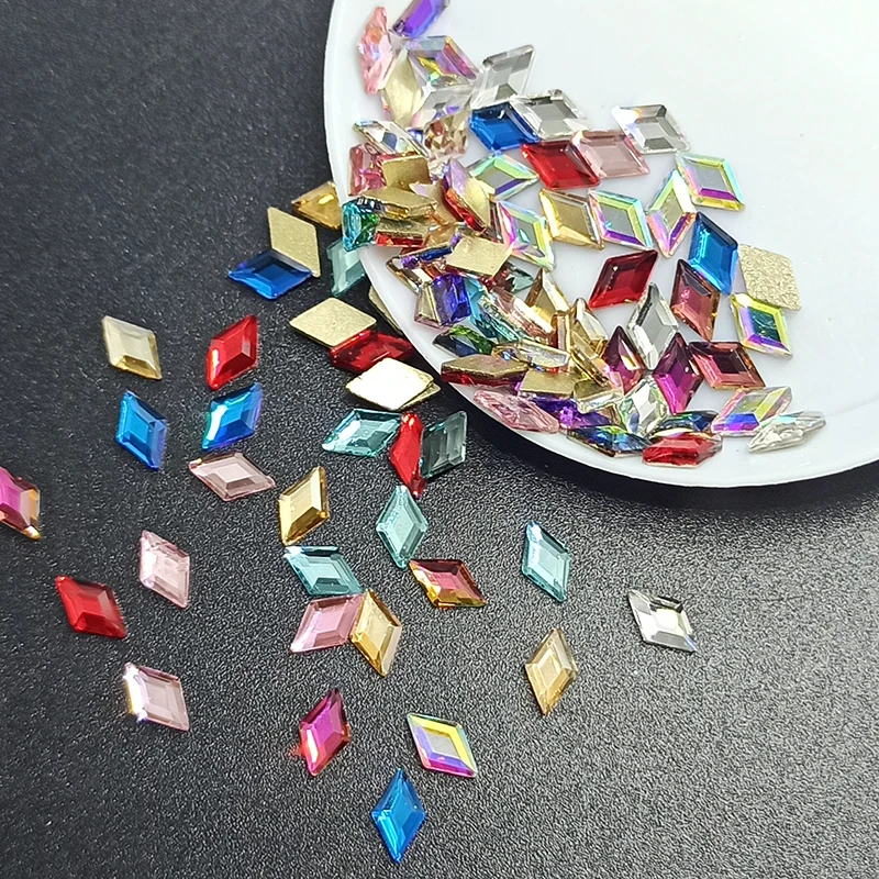 

4x6mm Small Rhombus Nail Art Rhinestone Multicolour Flat Bottom Shiny Crystal Glass 3D Manicure DIY Decoration Accessories