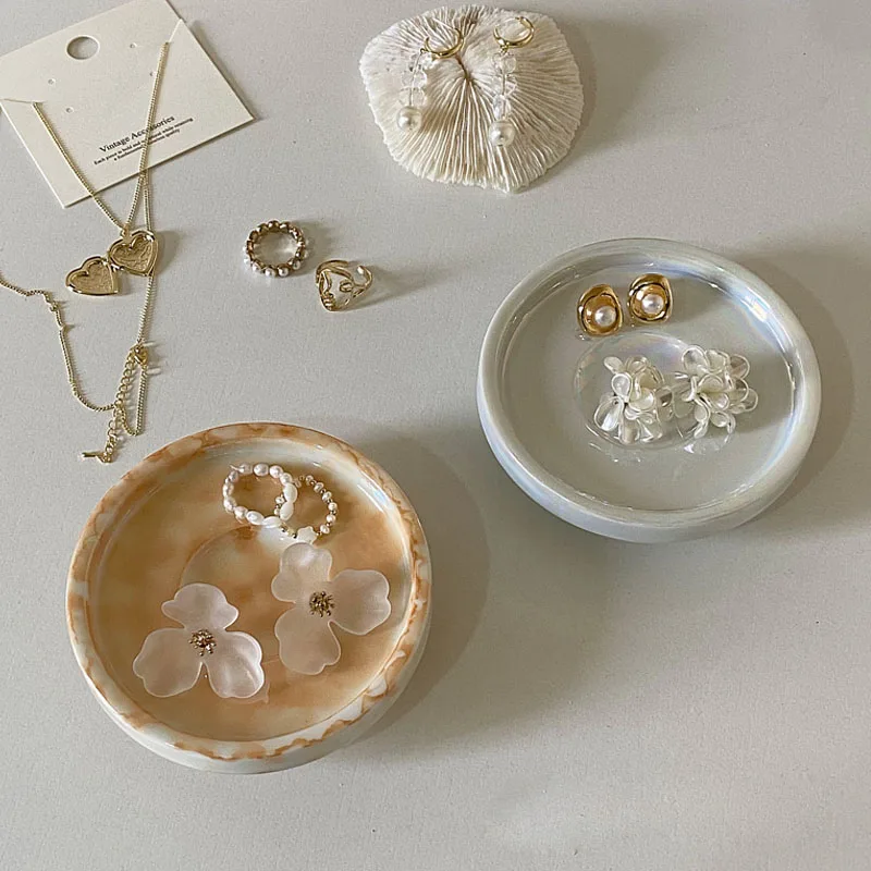 

10 см Ретро жемчужная глазурованная тарелка для украшений декоративная тарелка коробка для хранения ювелирных изделий реквизит для фотосъе...