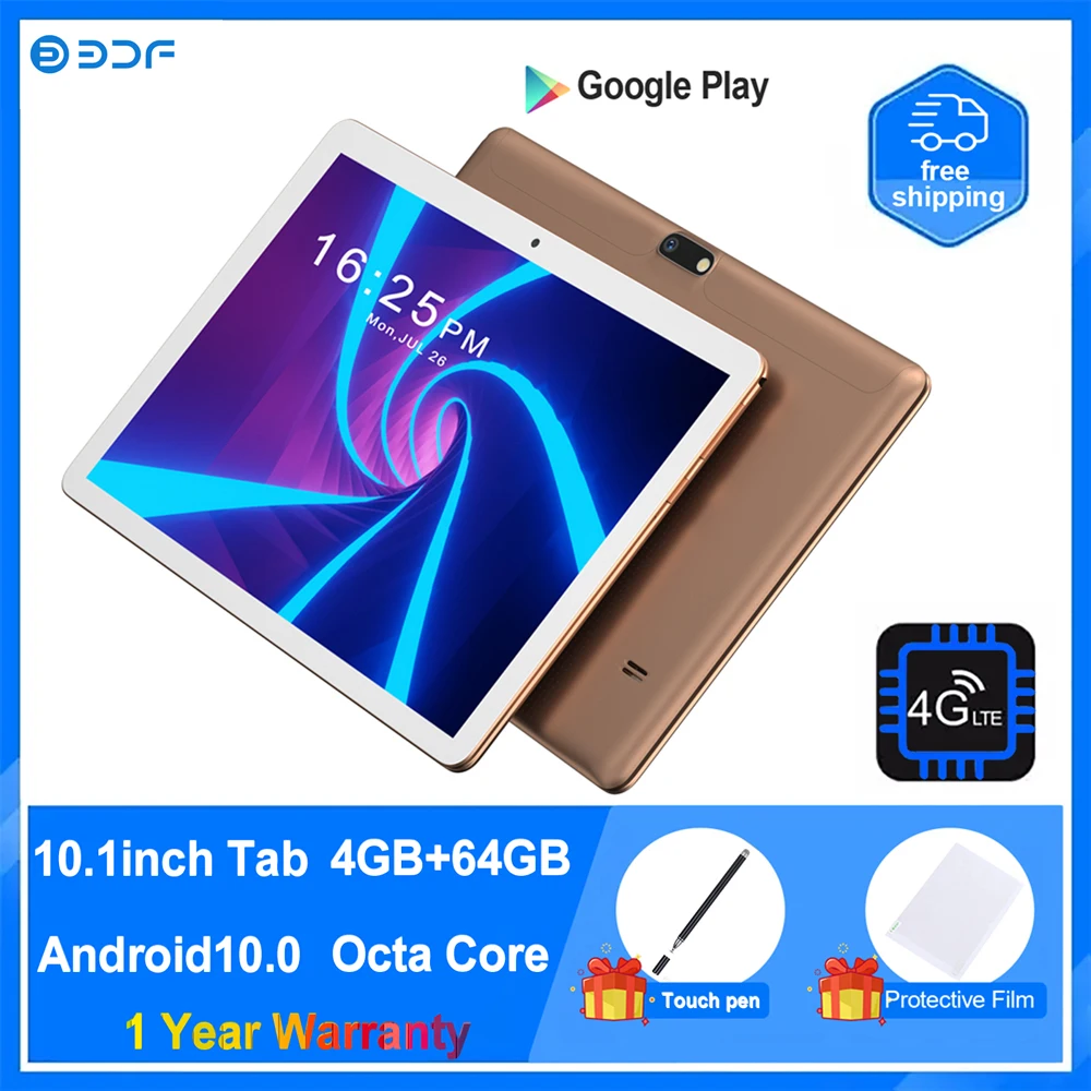 Original Android Tablet Android10.0 Tablet 10.1 Inch Octa 8 Core 4GB+64GB 3G 4GLTE SIM Phone Call Wi-Fi AI Support Fast Charging