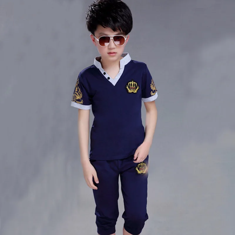 Big Boy Short Sleeve T Shirt+short Pant 2pc Sport Sets Summer Children's Clothing Kids New Boys Clothes Suits 4-13 Ages | Детская