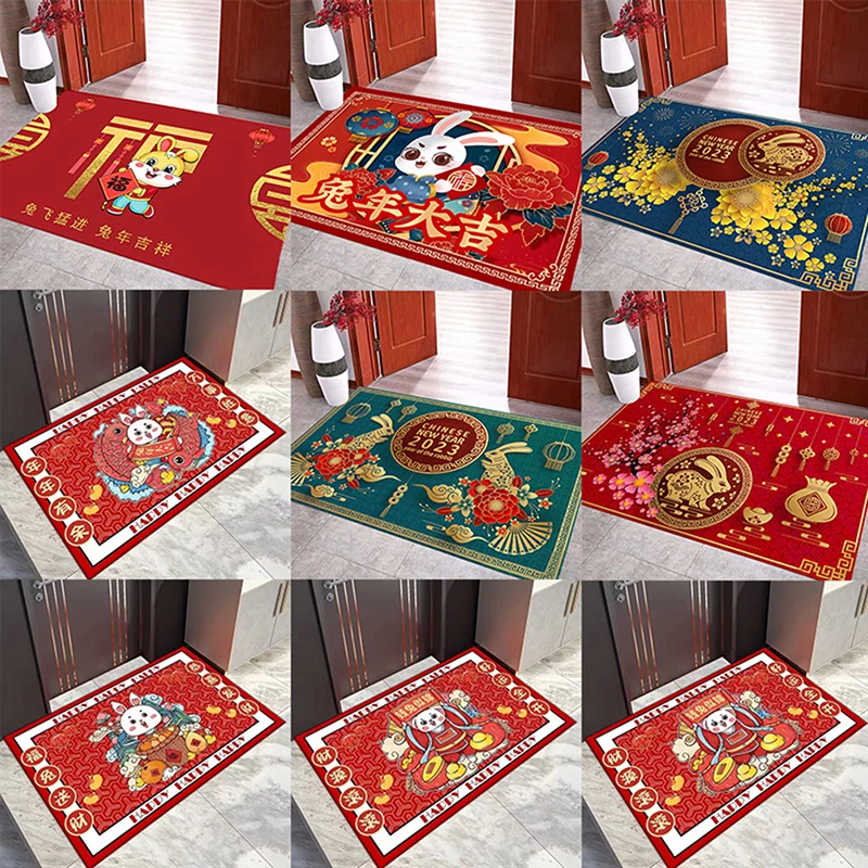 

Новогодний приветственный коврик в виде кролика, напольный коврик в китайском стиле, комнатный уличный коврик в виде кролика, коврик для ва...