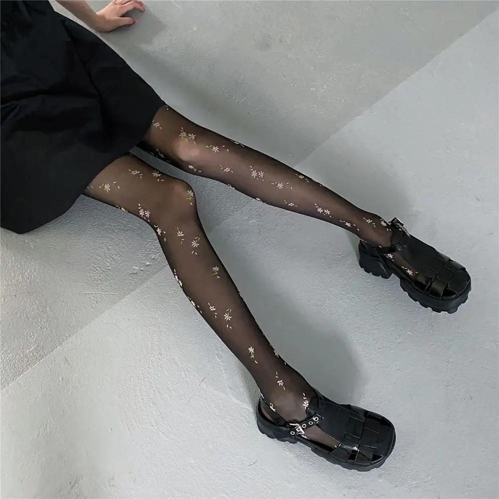 

Women Tights Nylon Mesh White Black Lolita Gothic Stockings With Print Pantyhose Sexy Jk Uniform Elastic Slim Hosiery
