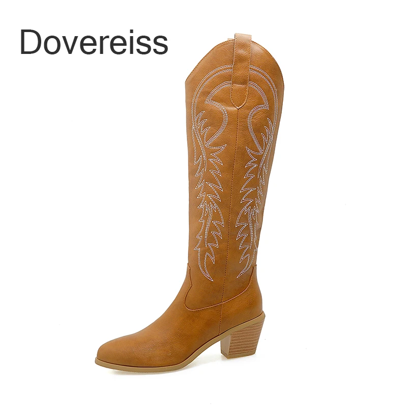 

2022 Winter Women Fashion Waterproof Pointed Toe New Sexy Red White Block Heels Knee High Boots Chunky Heels 46 47 48 49 50 51