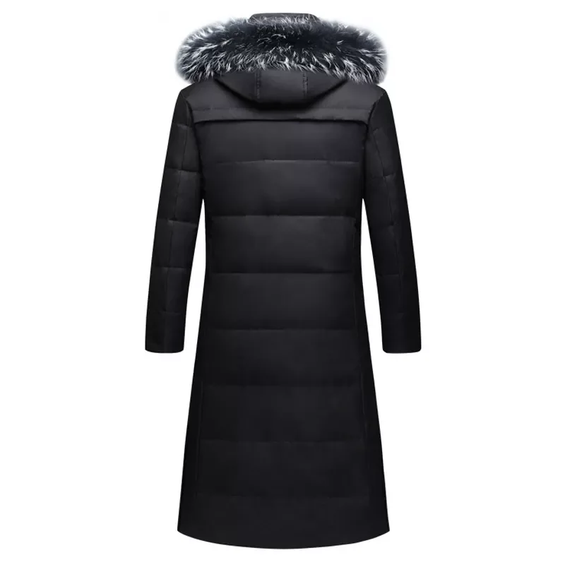 2022New Winter New Men's Knee Long Down Jacket Fashion Thicken Warm White Duck Down Fur Collar Hooded Parka Coat Male Brand
