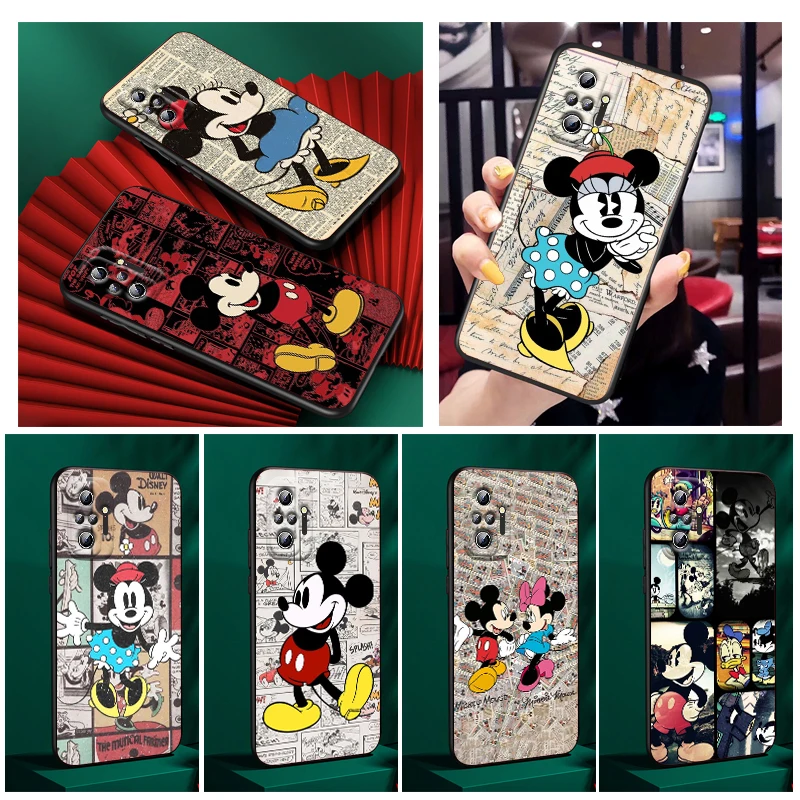 

Phone Case For Xiaomi Redmi Note 11E 11S 11 11T 10 10S 9 9T 9S 8 8T Pro Plus 5G Shell Comic Mickey Minnie Disney Black Cover