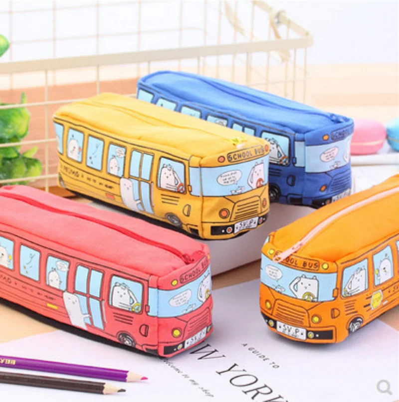 

Cartoon Car Large Capacity Pencil Box Canvas Bus Pen Case Student Stationery Holder Zipper Pencil Pouch Children School Supplies