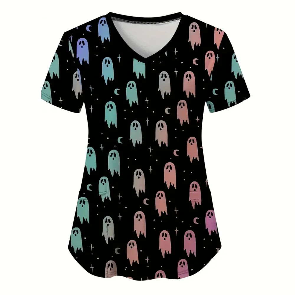 Клиническая униформа для женщин Хэллоуин топы кормления с мультяшным рисунком