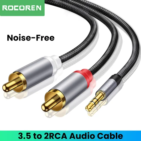 Аудиокабель Rocoren 3,5 мм на 2 RCA
