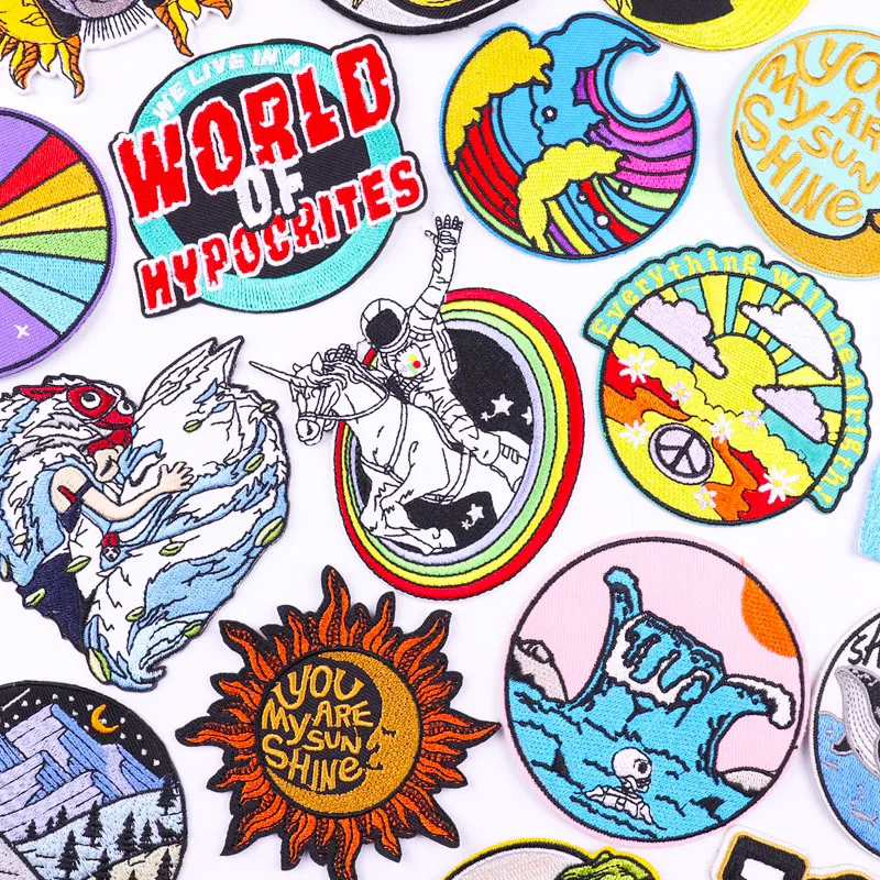 

Space Astronaut Patch Sun Waves Iron On Embroidered Patches On Clothes DIY Outdoor Badges Patches For Clothing Cartoon Stickers