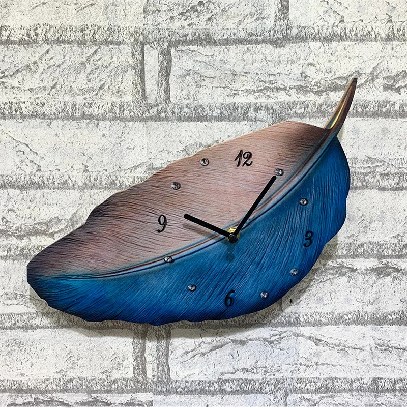 

Nordic minimalist wooden leaves shaped feathers mute creative fashion living room clock