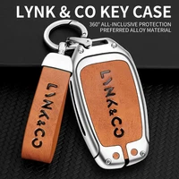 car key holder cover case leather for lynk co 03 03 01 02 hatchback 06 05 09 type keychain auto aluminum alloy accessories