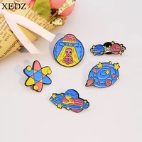 cosmic alien ufo enamel pin star ufo spaceship space brooch creative fashion badge jewelry gifts for friends and children
