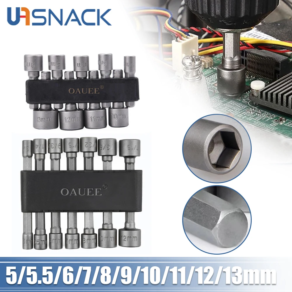 

9/14Pcs/set 5mm-13mm Hex SocketS Sleeve Nozzles Nut 1/4" Driver Set Power Nuts Driver Socket Screwdriver Set Bits Sets Tools