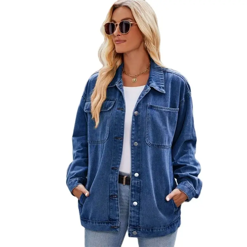 Куртка женская джинсовая в стиле ретро Свободный Топ оверсайз из денима уличная