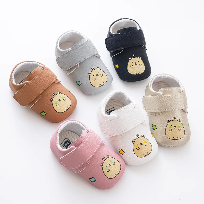 

Newborn Baby Shoes Cartoon Bear PU Leather Baby Boy Girl Shoes Toddler Non-Slip Rubber Sole First Walkers Infant Casual Shoes