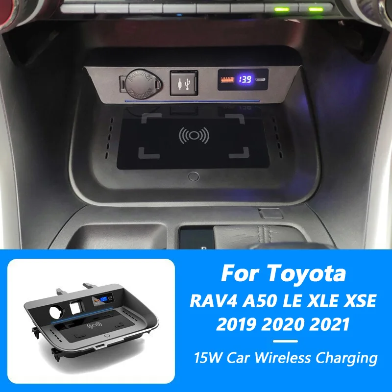 Car QI Wireless Charger For Toyota RAV4 A50 LE XLE XSE 2019 2020 2021 12V Auto Parts Mobile Phone Wireless Fast Charging Board