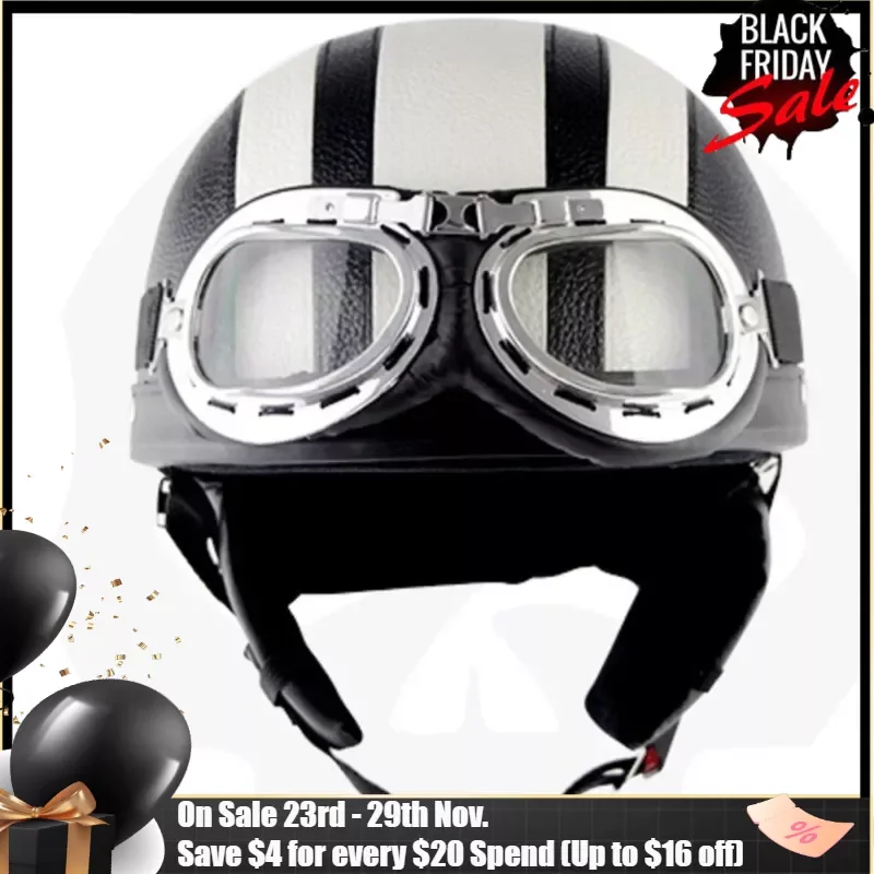 

Half Face Helmet Vintage Half Helmet Retro Chopper Cruiser Capacete Motorcycle Accessories With Goggle Red Yellow White