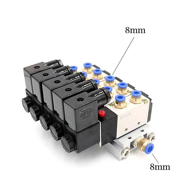4V210-08 Блок пневматического электромагнитного клапана с фитингом глушителя, базовый коллектор 2/3/4/6 ходов, 12/24 В постоянного тока, 110/220 В переменного тока, несколько вариантов