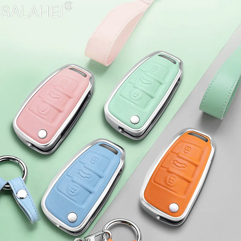 

Leather Car Key Cases Cover Fob For Audi A3 8L 8P A4 B6 B7 B8 A6 C5 C6 4F RS3 Q3 Q7 TT 8L 8V S3 Auto Shell Accessories Keychain
