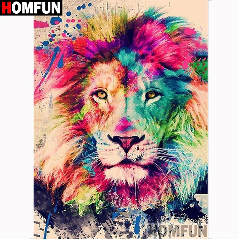 

HOMFUN Diamond Embroidery DIY Diamond Painting Cross Stitch Kit "Colourful Animal Lion" 5D Needlework Diamond Home Decoration
