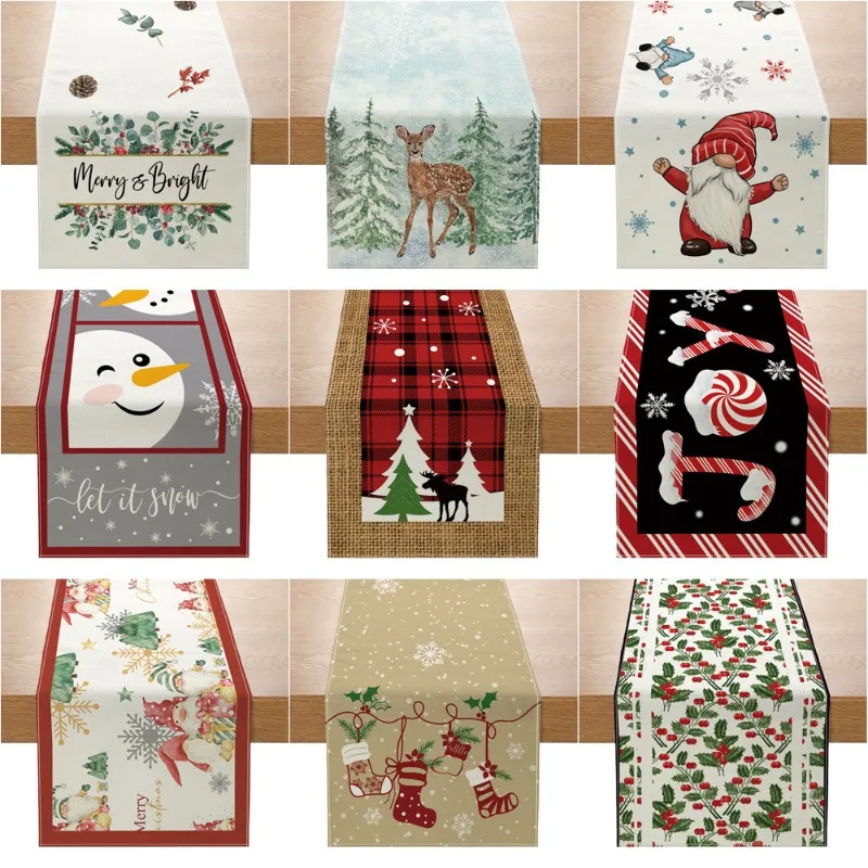 

Creativity Christmas Table Runners Snowman Pattern Kitchen Decor for Dining Tables Home Birthday Party Decoration Tableclothes