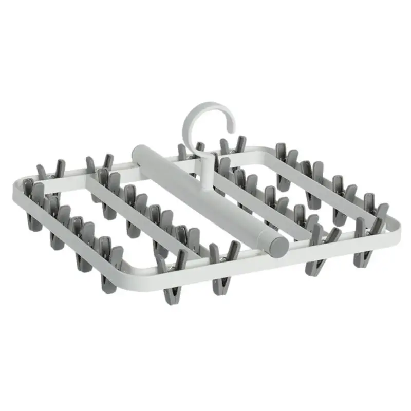 

Foldable Sock Hangers With Clips Laundry Clip With 24 Clips Clip Hanger Drip Drying Hanger Swivel Hook Portable Folding Drying