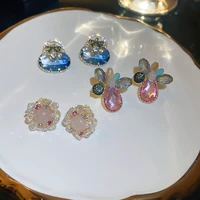 silver needle post korean colorful crystal flower stud earrings for women hand bag waterdrop shape lovely pendientes dorados