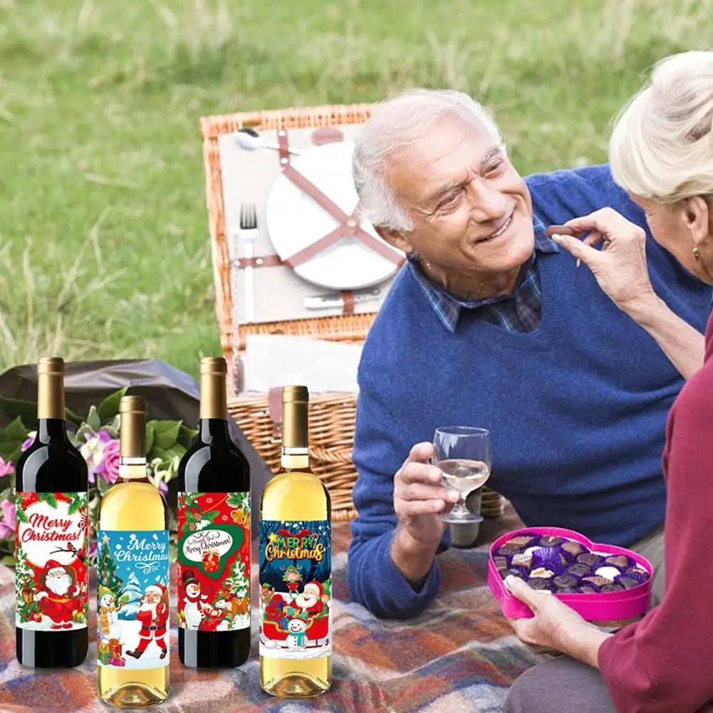 

Decorative Wine Bottle Stickers Festive Santa Claus Wine Bottle Stickers Colorful Merry Christmas Print for New Year Party