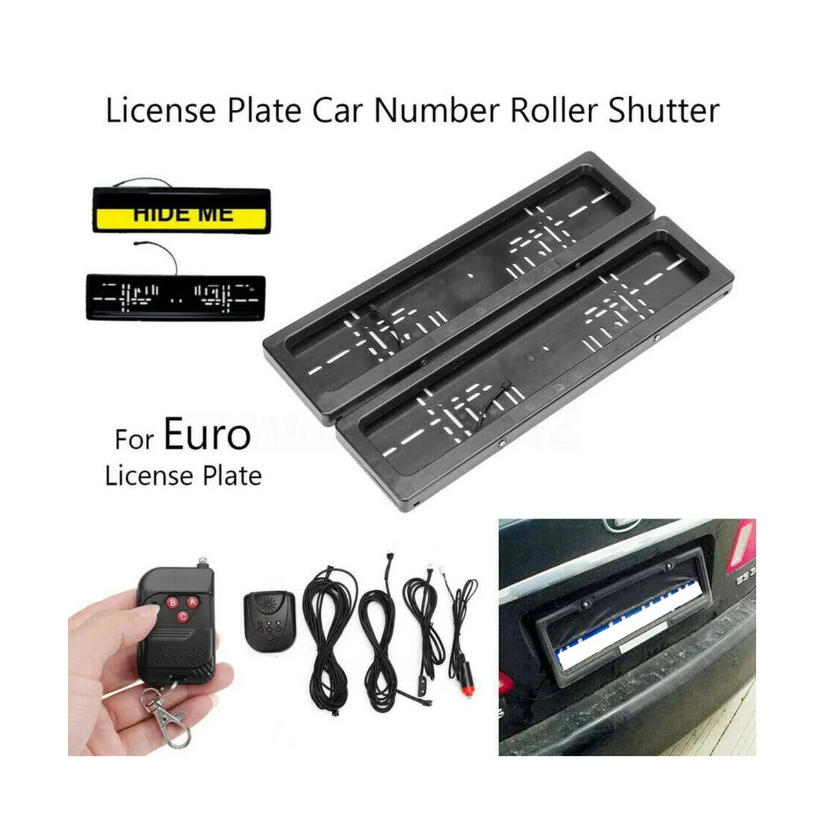 

EU License Plate Car License Plate Shutter Car Number Roller Shutter Cover Remote Hide Cover Shutter Frame 2PCS